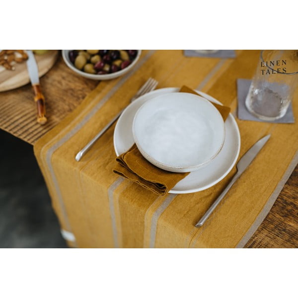Ľanový behúň na stôl 200x200 cm Amber Bronze Stripes – Linen Tales-image-3