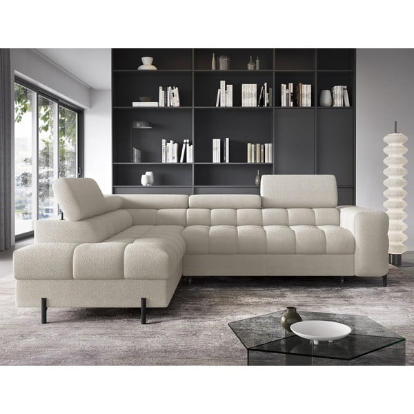 Krémovobiela rozkladacia/s úložným priestorom rohová pohovka z textílie buklé (ľavý roh/do L) Ferucce – ELTAP-image-1