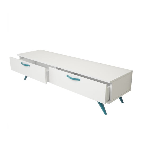 Biely TV stolík s tyrkysovými nohami Magenta Home Coulour Series, šírka 150 cm