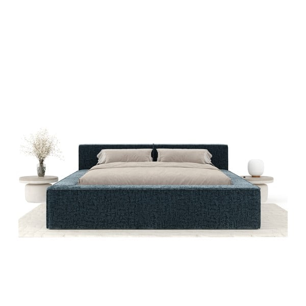 Sivomodrá čalúnená dvojlôžková posteľ s úložným priestorom s roštom 180x200 cm Voliera – Maison de Rêve-image-3
