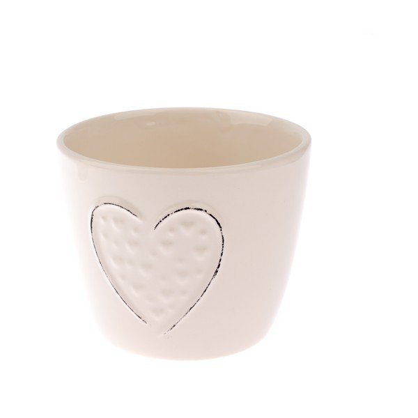 Krémový keramický kvetináč Dakls Heart, výška 9,5 cm