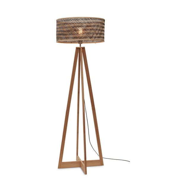 Stojacia lampa s bambusovým tienidlom v čierno-prírodnej farbe (výška 145 cm) Java – Good&amp;Mojo