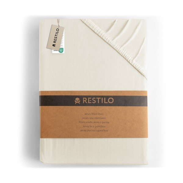 Biela/krémová napínacia plachta jersey 160x200 cm Amber – Restilo-image-4
