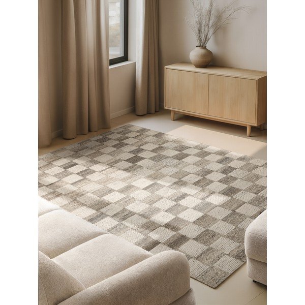 Krémovobiely ručne tkaný vlnený koberec 80x150 cm Boho 1.0 Quadra – Vikosa-image-1