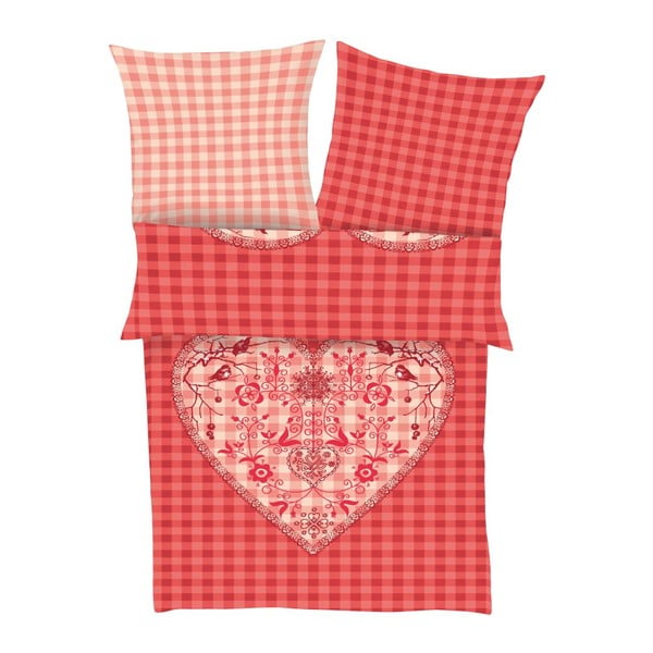 Obliečky Fine Flannel Red Heart, 140x200 cm