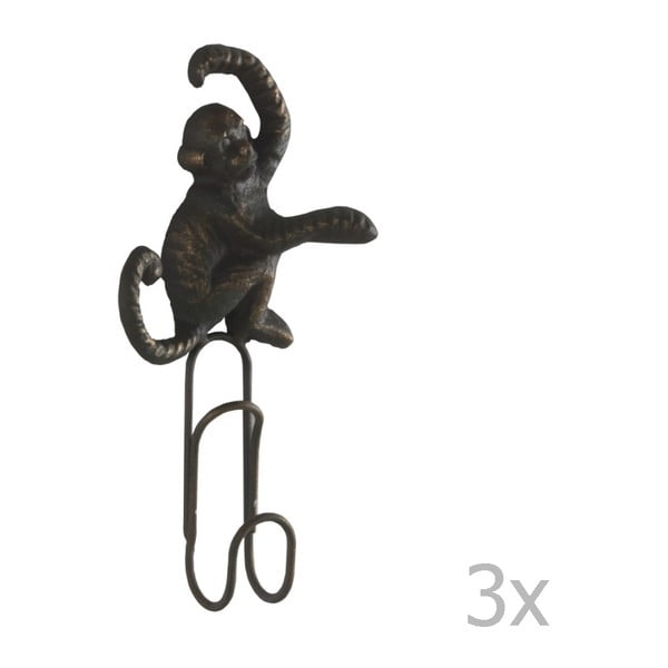 Sada 3 tmavosivých nástenných kovových vešiakov Geese Monkey