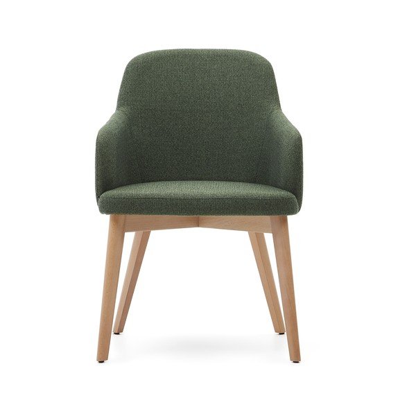 Tmavozelené čalúnené jedálenské kreslo s podrúčkami Nelida – Kave Home-image-2