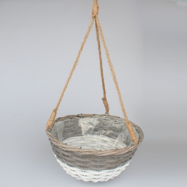 Bielo-sivý ratanový závesný kvetináč Dakls