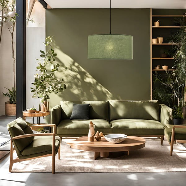 Zelené závesné svietidlo s textilným tienidlom ø 40 cm Shanti – Candellux Lighting-image-1