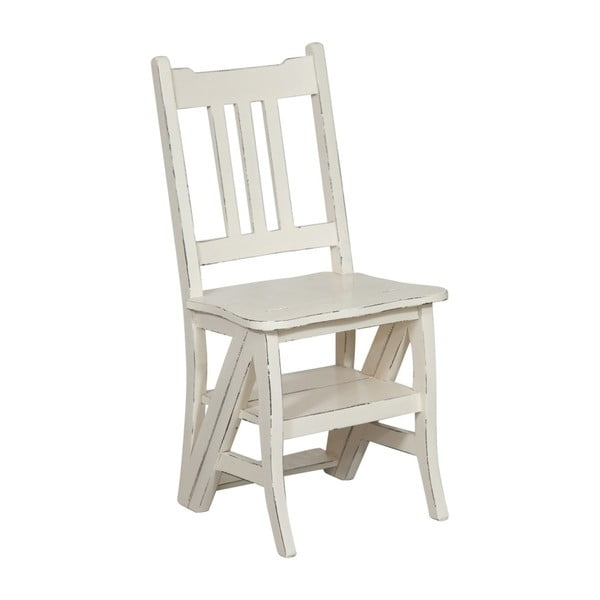 Biela stolička z mahagónového dreva a skladací rebrík v jednom Biscottini Claudia