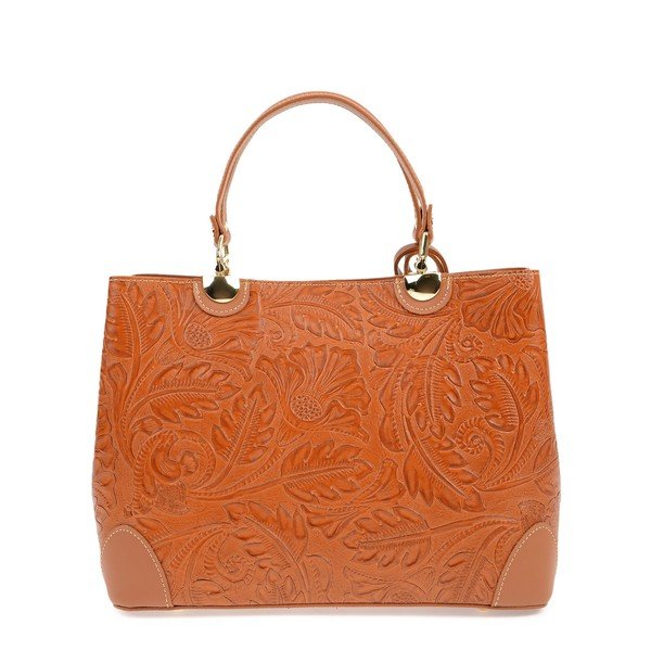 Koňakovohnedá kožená kabelka Carla Ferreri Floral-image-1