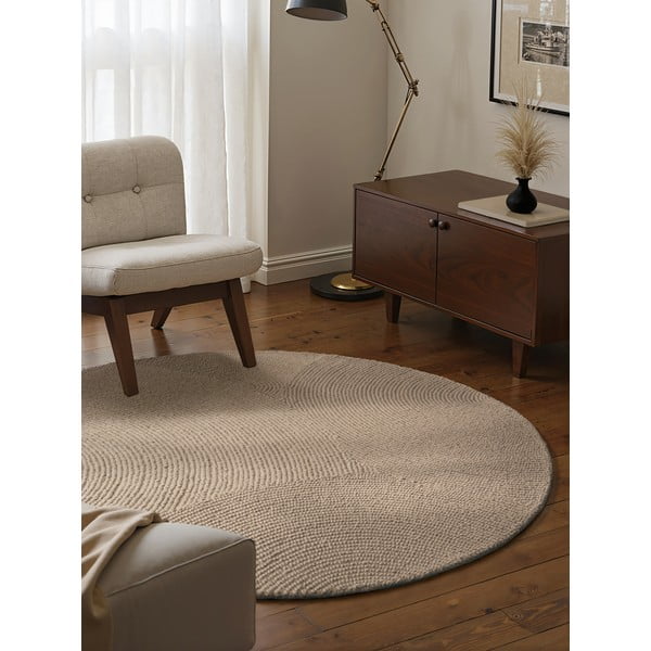 Béžový ručne tkaný vlnený okrúhly koberec ø 120 cm Eleni Light Beige – Hanse Home-image-1