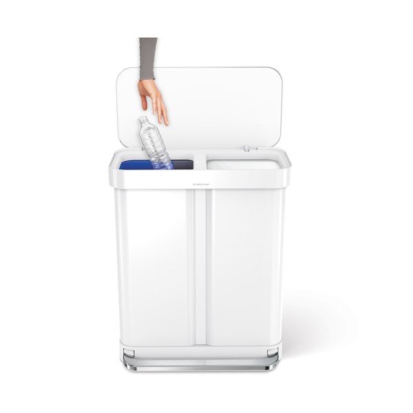 Biely oceľový odpadkový kôš 34+24 l na triedený odpad/pedálový Dual – simplehuman-image-3
