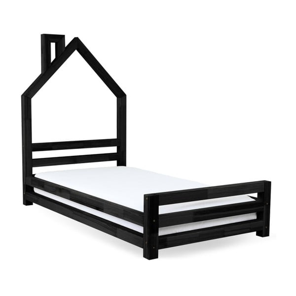 Detská čierna posteľ zo smrekového dreva Benlemi Wally, 80 × 180 cm