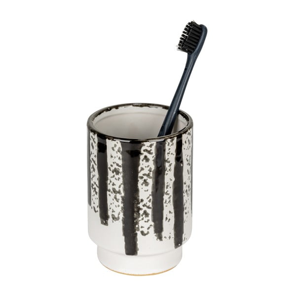 Čierno-biely keramický téglik na zubné kefky Subiza – Wenko-image-2