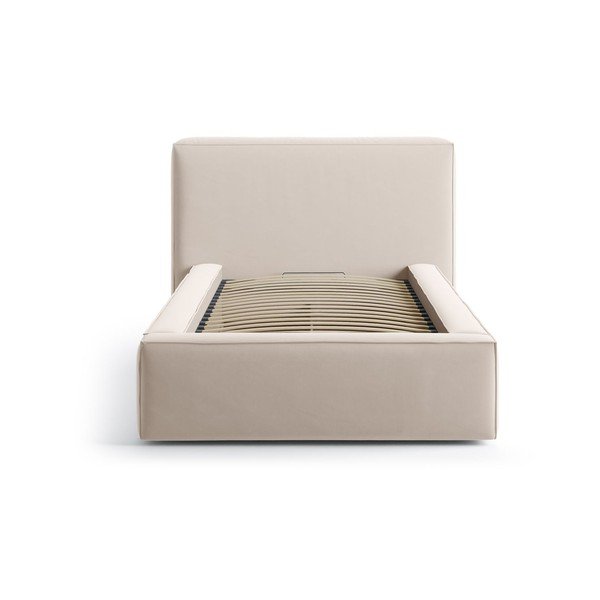 Béžová čalúnená jednolôžková posteľ s úložným priestorom s roštom 90x200 cm Jodie – Micadoni -image-3