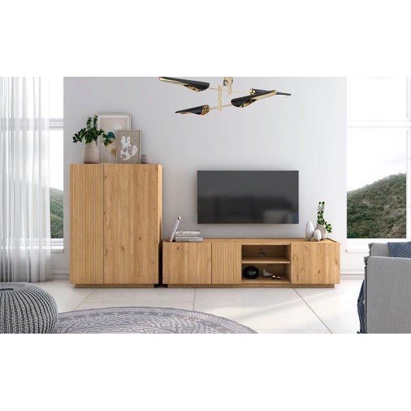 TV stolík v dekore duba v prírodnej farbe 180x48 cm Rayana – Marckeric-image-1