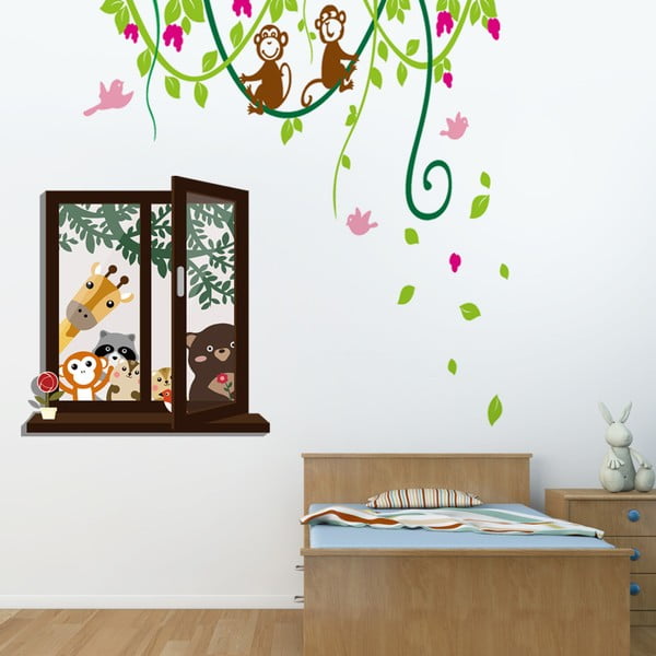 Samolepka na stenu Walplus Window View of Animal Friends Huge Monkey Jungle