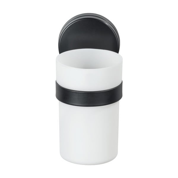 Čierno-biely nástenný pohárik na kefky Wenko Static-Loc® Plus-image-1