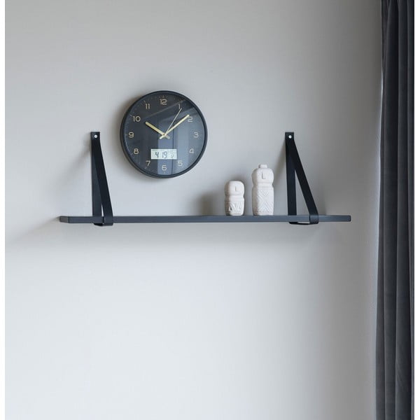 Čierna drevená polica s čiernymi koženými úchytkami House Nordic Forno, 80 x 20 cm-image-1
