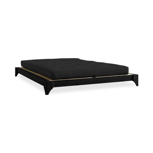 Dvojlôžková posteľ z borovicového dreva s matracom a tatami Karup Design Elan Double Latex Black/Black, 140 × 200 cm