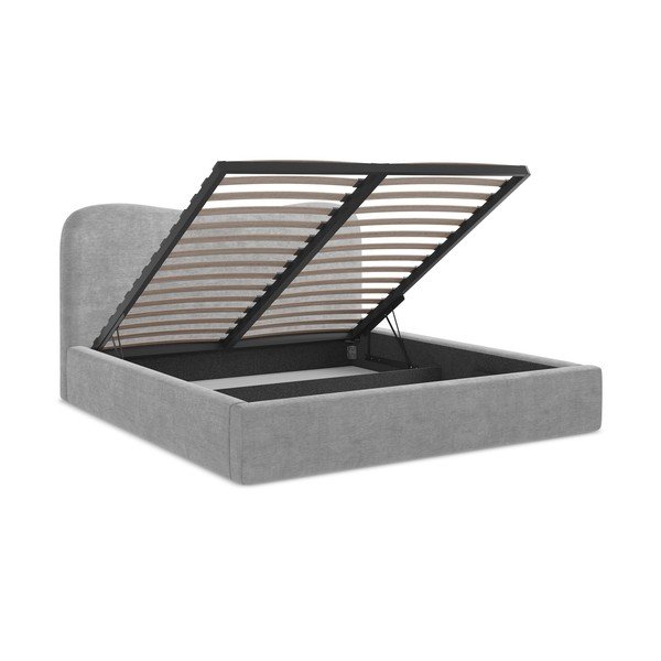 Svetlosivá čalúnená dvojlôžková posteľ s úložným priestorom s roštom 140x200 cm Kahai – Makamii-image-3