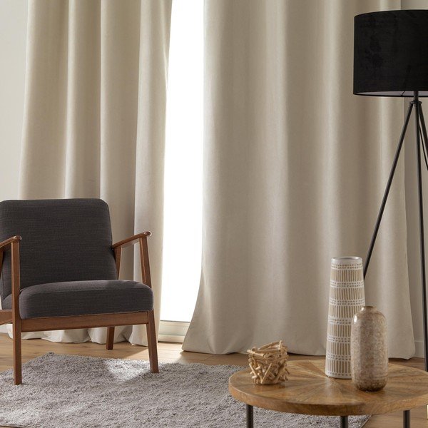 Béžový zamatový záves 140x260 cm Olympe – douceur d'intérieur-image-1