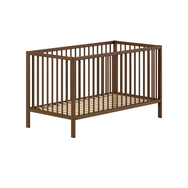 Hnedá postieľka z bukového dreva s odnímateľným bokom/s nastaviteľnou výškou 70x140 cm Dino – Vipack