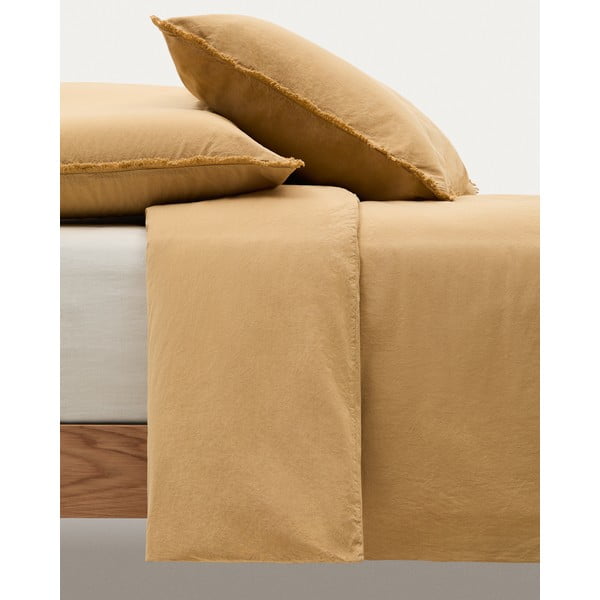 Obliečky na dvojlôžko/predĺžené z bavlneného perkálu v horčicovej farbe 260x240 cm Sifinia – Kave Home-image-3