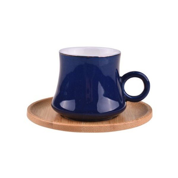 Sada 6 modrých porcelánových hrnčekov s bambusovými podložkami Bambum Harem-image-1