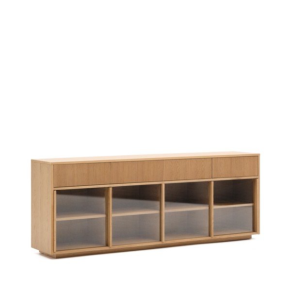 Vitrína v dekore duba s posuvnými dverami v prírodnej farbe 200x80x40 cm Helvine – Kave Home-image-2