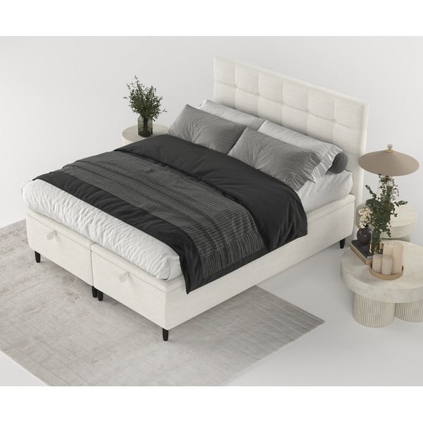 Krémovobiela čalúnená dvojlôžková posteľ s úložným priestorom 160x200 cm Senses – Maison de Rêve-image-3