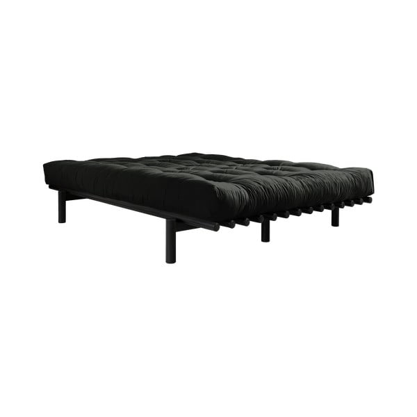Dvojlôžková posteľ z borovicového dreva s matracom Karup Design Pace Double Latex Black/Black, 140 × 200 cm
