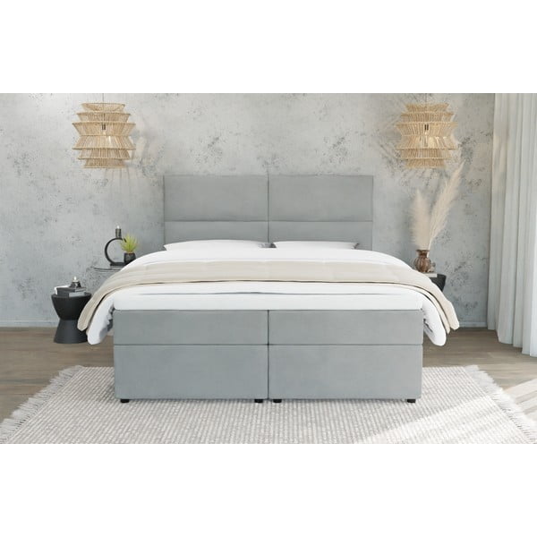 Svetlosivá boxspring posteľ s úložným priestorom 140x200 cm Rico – Ropez-image-2