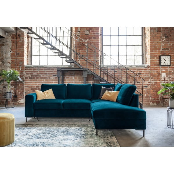 Tyrkysová zamatová rozkladacia rohová pohovka (pravý roh) Lofty Lilly – Miuform-image-4