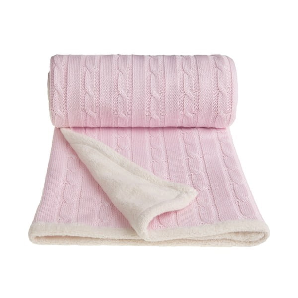 Ružová pletená detská deka s podielom bavlny T-TOMI Winter, 80 x 100 cm