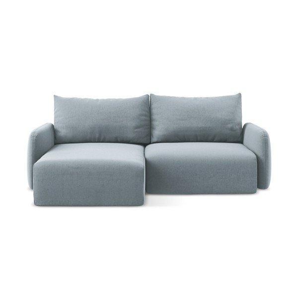 Modrá zamatová rozkladacia/s úložným priestorom rohová pohovka (ľavý roh/s leňoškou) Kalena – Makamii