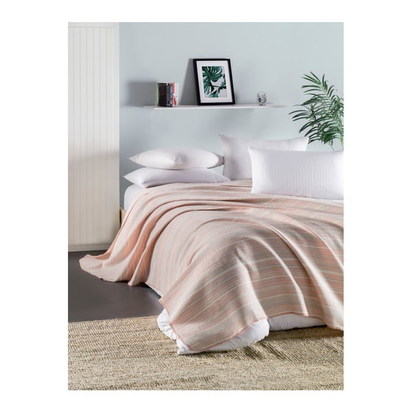 Ružová ľahká prešívaná bavlnená prikrývka cez posteľ Runino Mento, 160 x 220 cm