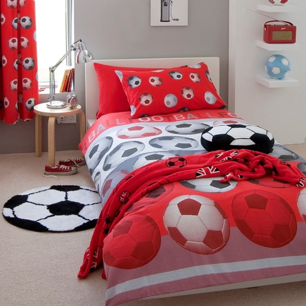 Detské červené obliečky Catherine Lansfield Football, 135 × 200 cm