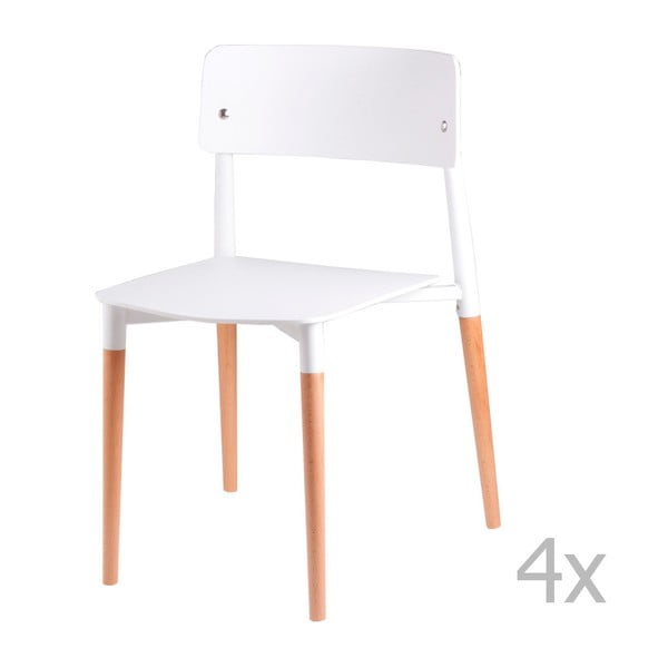 Sada 4 bielych jedálenských stoličiek s drevenými nohami sømcasa Claire