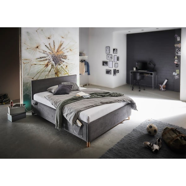 Antracitová čalúnená detská posteľ s úložným priestorom s roštom 140x200 cm Cool – Meise Möbel-image-1