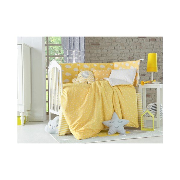 Žltý ochranný bavlnený mantinel do detskej postieľky Mike & Co. NEW YORK Carino, 40 x 210 cm-image-1