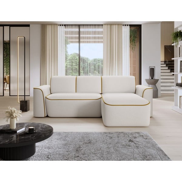 Žltá/krémovobiela rohová pohovka z textílie buklé (pravý roh/s leňoškou) Ume – ELTAP-image-1