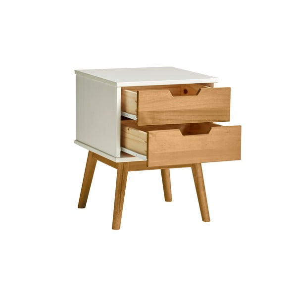 Bielo-hnedý nočný stolík z masívneho borovicového dreva Marckeric Baku-image-3