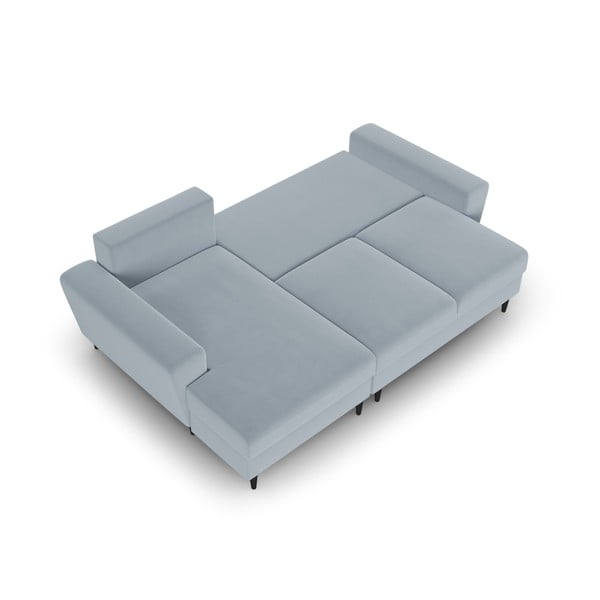 Svetlomodrá zamatová rozkladacia/s úložným priestorom rohová pohovka (ľavý roh/s leňoškou) Kyoto – Cosmopolitan Design-image-2