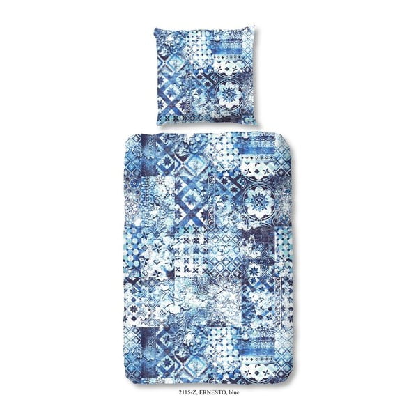 Obliečka na jednolôžko z bavlneného saténu zouzou Ernesto Blue, 135 x 200 cm