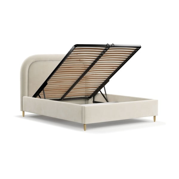 Krémová čalúnená dvojlôžková posteľ s úložným priestorom s roštom 140x200 cm Mija – Maison de Rêve-image-3