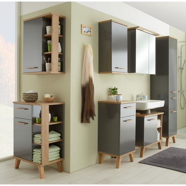 Sivá nízka kúpeľňová skrinka v dekore duba 35,5x89,5 cm Quickset 924 – Pelipal-image-2