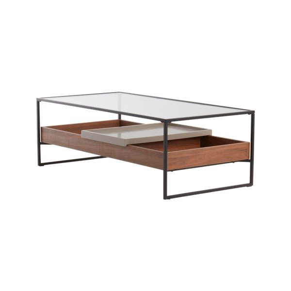 Konferenčný stolík so sklenenou doskou v tmavo prírodnej farbe 60x120 cm Sveg – Jotex-image-1