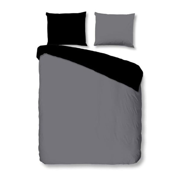 Sivo-čierne obliečky na dvojlôžko z bavlny Good Morning Uni, 200 × 240 cm